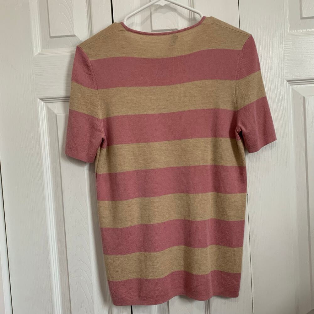 Akris Luxury Cashmere Silk Blend Pink and Tan Striped Short Sleeve Top US 10 - Picture 8 of 9